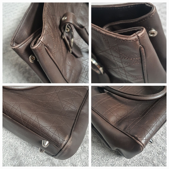 Christian Dior Cannage Leather Tote Bag Quilted Brown VNTG D Buckles - Picture 8 of 16